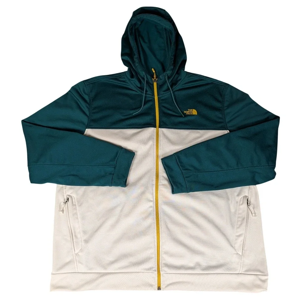 The North Face Mens Full Zip Hoodie Green Cream Colorblock Track Jacket XXL